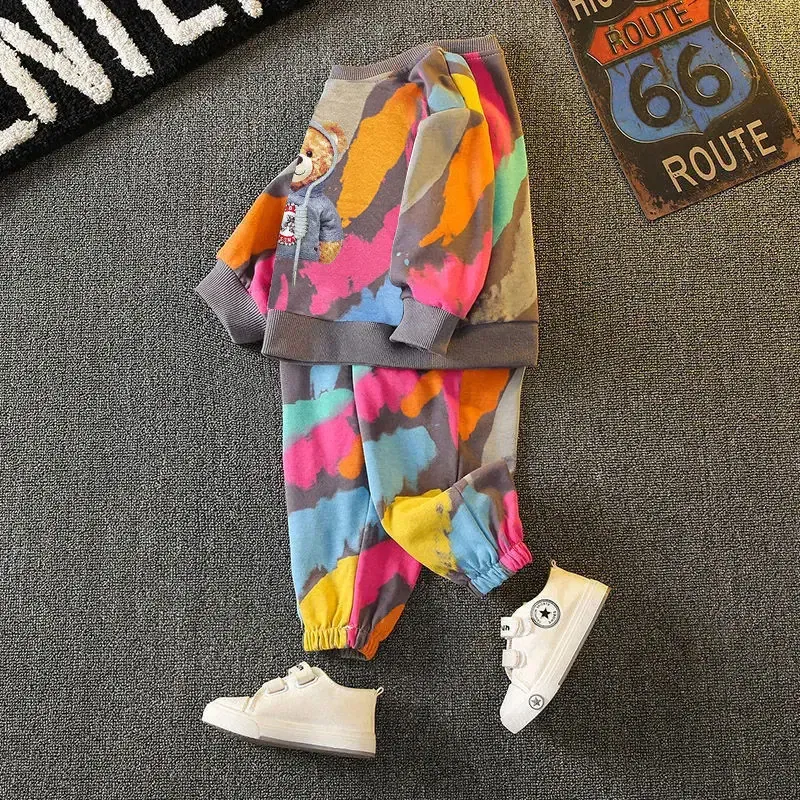 Color: Orange, Kid Size: 6, Ships From: CHINA - Spring Toddle Baby Clothes Set Fashion Graffiti Sweater and Pant Outfit Children Boy Girl Cartoon Bear Top and Bottom Tracksuit