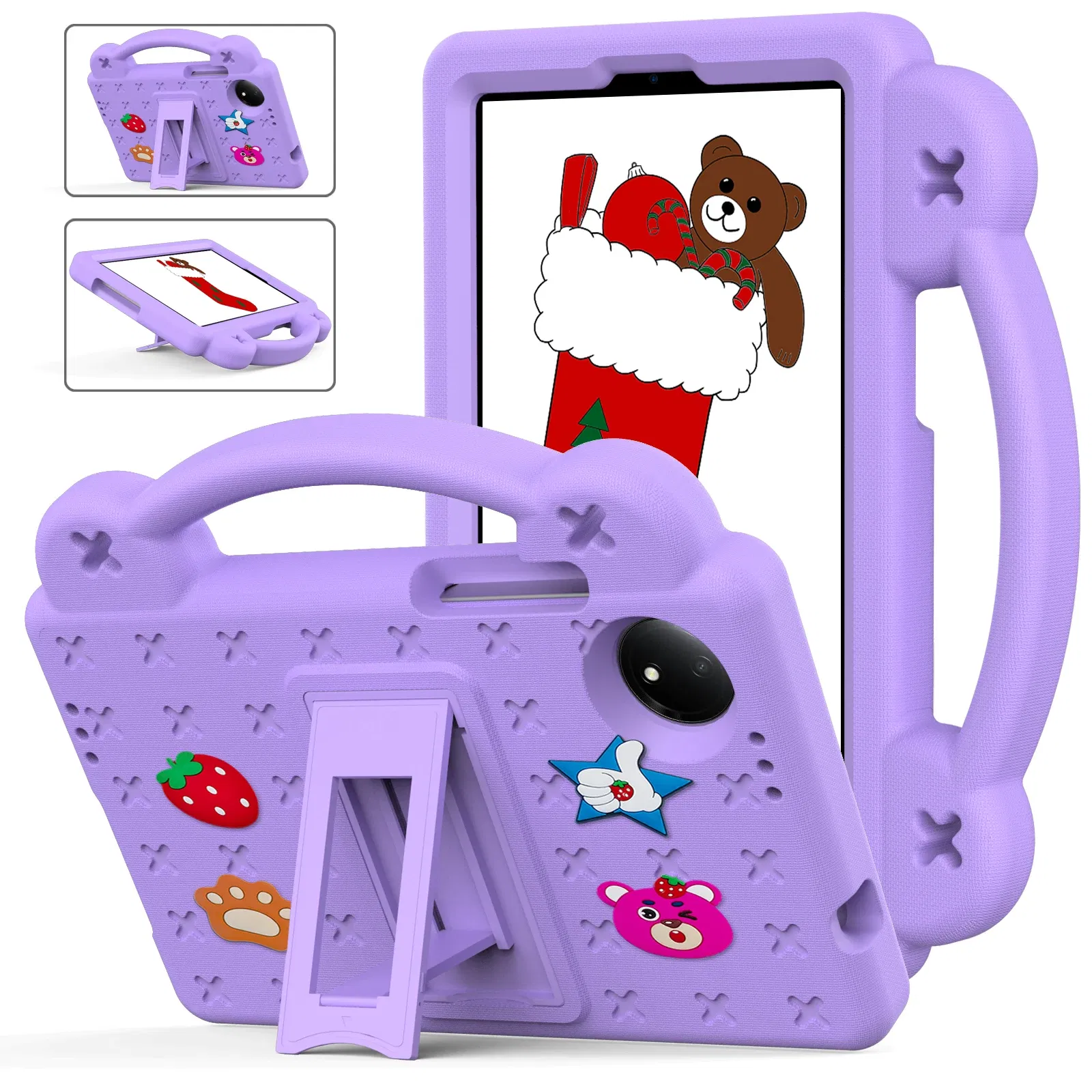 Color: Champagne, Size: eleven - Kids EVA Handle Case for Xiaomi Redmi Pad SE 8.7 inch 2024 Shockproof Protective Cute Strawberry Bear Tablet Cover 8.7"