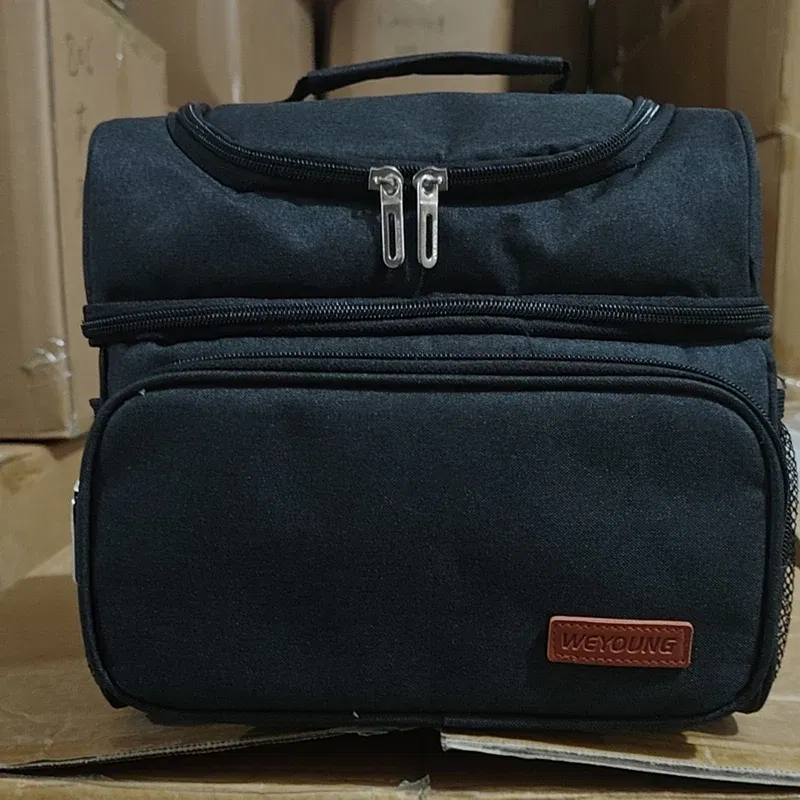 Color: Pink - Double Layer Lunchbox Storage Thermal Bag Large Capacity Tote Shoulder Food Drink Insulation Bags Outdoor Picnic Bento Lunch Bag