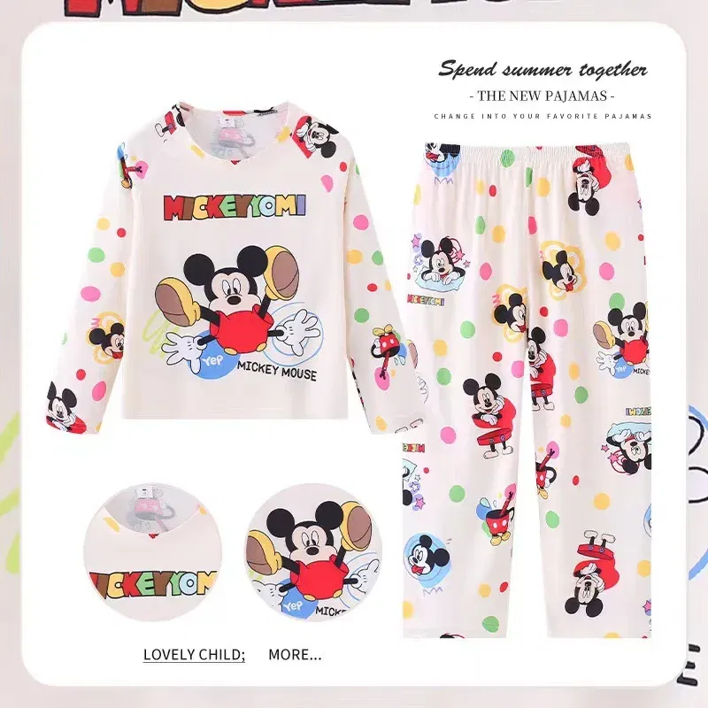 Color: green, Kid Size: 8T - 2pcs/set New Disney Stitch Children Pyjamas for Boys and Girls Sets Kid Minnie Home Wear Travel Casual Sleepwear Suit Cute Gift