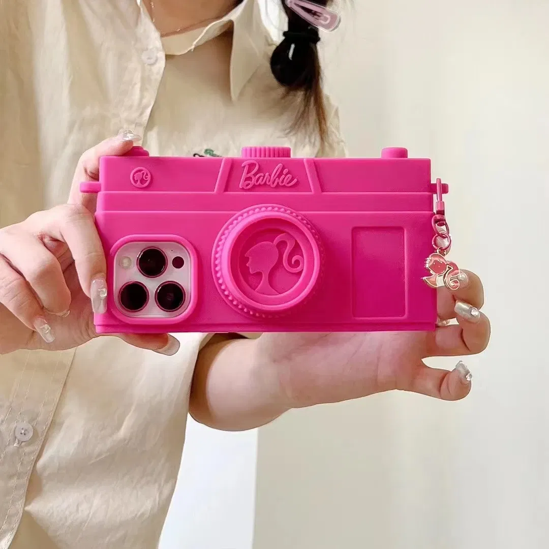 Material: Cotton Fabric, Color: Beige - Pink Camera Case For iPhone 15 14 13 12 11 Pro Max Kawaii Fashion Case Fashion Pendant Cute Girl