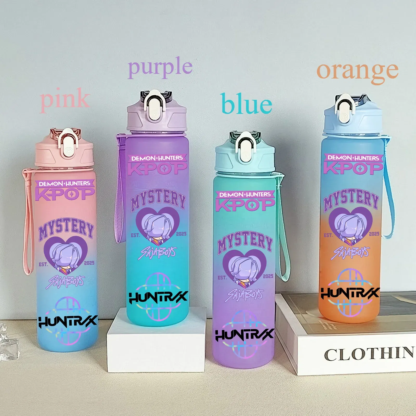 Color: Dark Khaki, Size: 25cm - 750ML K-pop Demon Hunters HUNTR X Rumi Mira Zoey Jinu Celine Kpop Plastic Water Cup K Pop Drinking Bottle School Huntrix Gourde