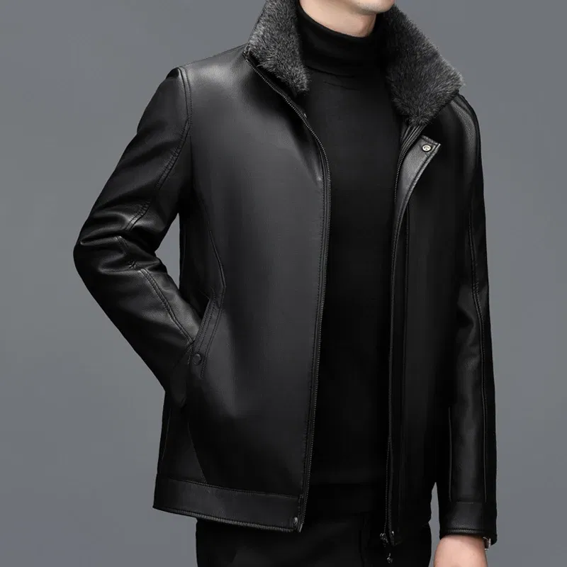 YX-6501 Winter New Men's Genuine Leather Jacket, Collar, Sheepskin Down Jacket, Warm And Thick White Duck Down Coat, Autumn