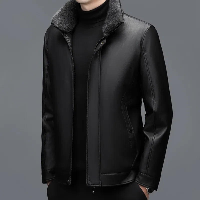 YX-6501 Winter New Men's Genuine Leather Jacket, Collar, Sheepskin Down Jacket, Warm And Thick White Duck Down Coat, Autumn
