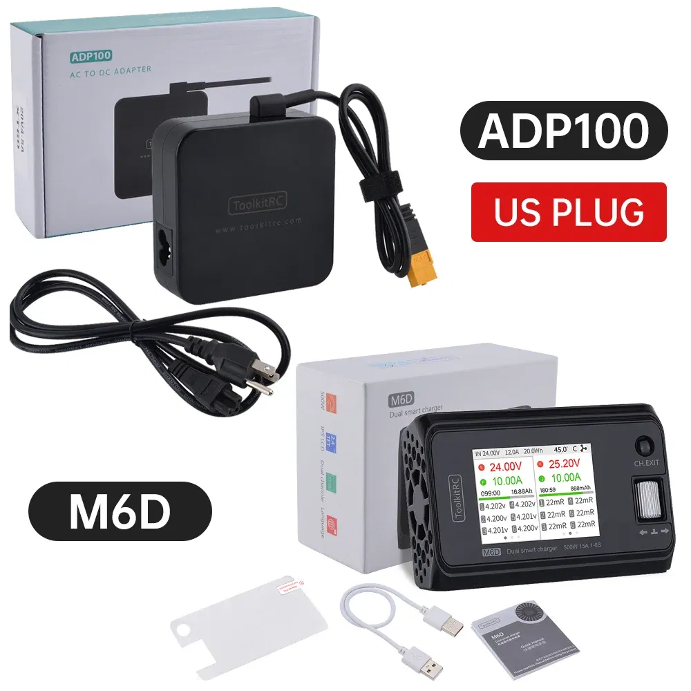 Color: Red - ToolkitRC M6D 500W 15A DC Dual Channel MINI Smart Charger Discharger with Power Supply For 1-6S Lipo Battery FPV Model Vs M8