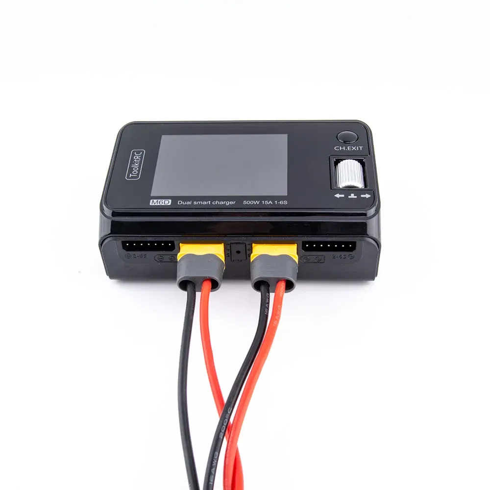 Color: Red - ToolkitRC M6D 500W 15A DC Dual Channel MINI Smart Charger Discharger with Power Supply For 1-6S Lipo Battery FPV Model Vs M8