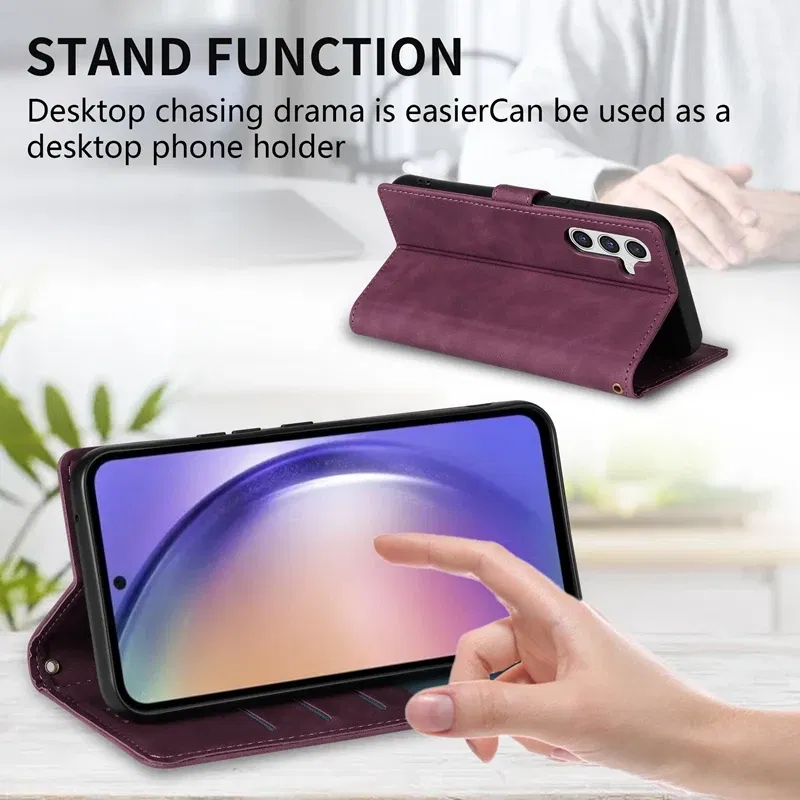 Color: Brown, Bundle: Case & Strap, Material: Plastic - Wallet Card Slot Holder Magnetic Flip Leather Case For Samsung Galaxy S23 Ultra S22 Plus S21 FE S20 A12 A13 A14 A34 A52 A53 A54