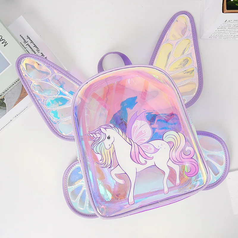 Color: Blue - New Fashion Butterfly Wings Backpack Children's Backpack Cute Unicorn Transparent TPU Trendy Backpack