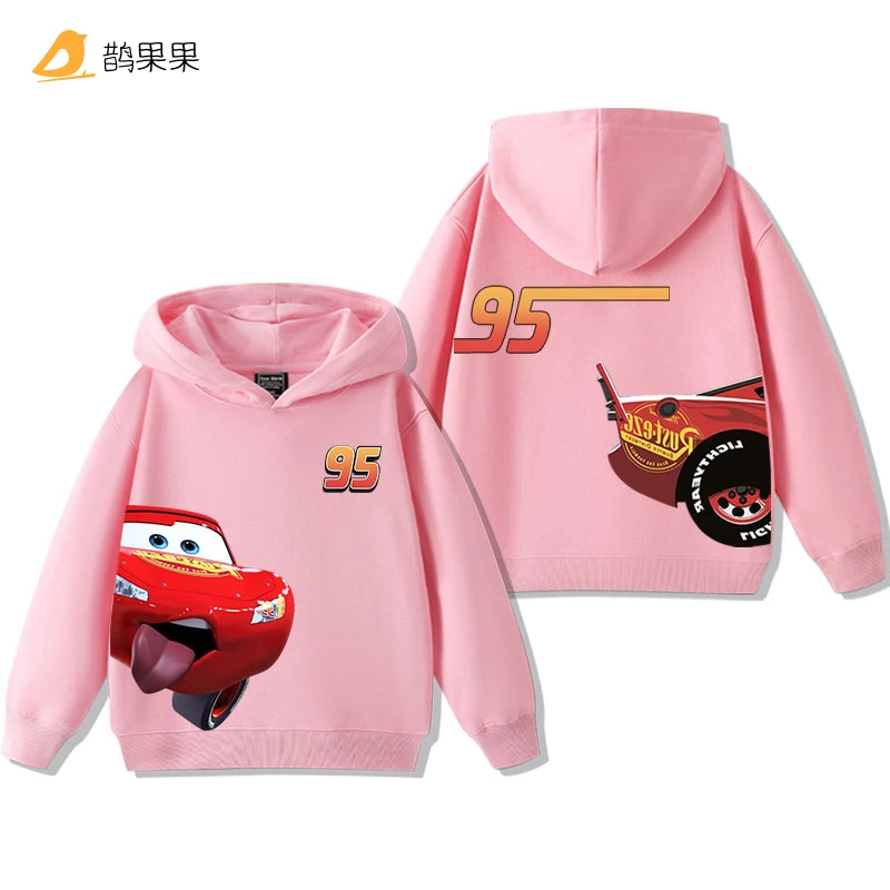Color: GRAY, Kid Size: 2T - Cars Lightning McQueen Fun Printed Kids Boys Girls Hooded Sweatshirt Fall and Winter Casual Fashion Warm Student Hoodie
