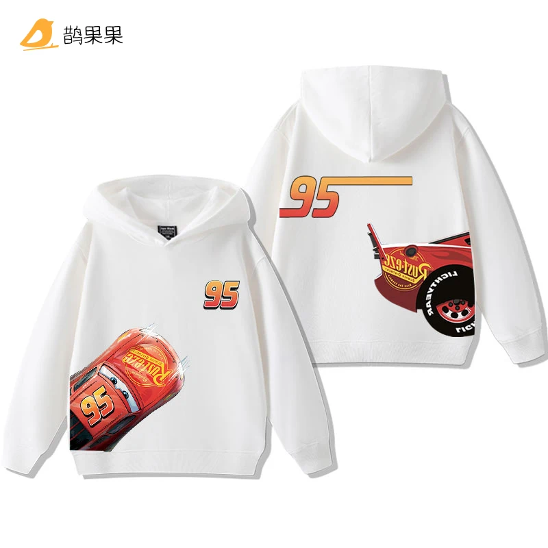 Color: GRAY, Kid Size: 2T - Cars Lightning McQueen Fun Printed Kids Boys Girls Hooded Sweatshirt Fall and Winter Casual Fashion Warm Student Hoodie