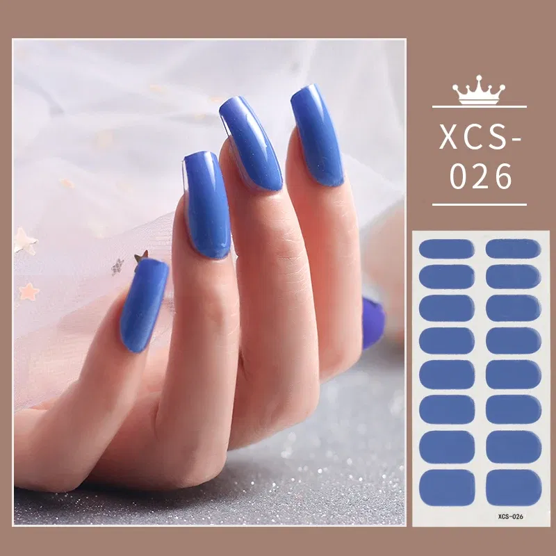 Color: Blue with White - Rose Red Shiny Twinkle Full Cover Nail Stickers Sticker For Nails Self Adhesive Nail Sticker Fashion Nail Stickers Beauty