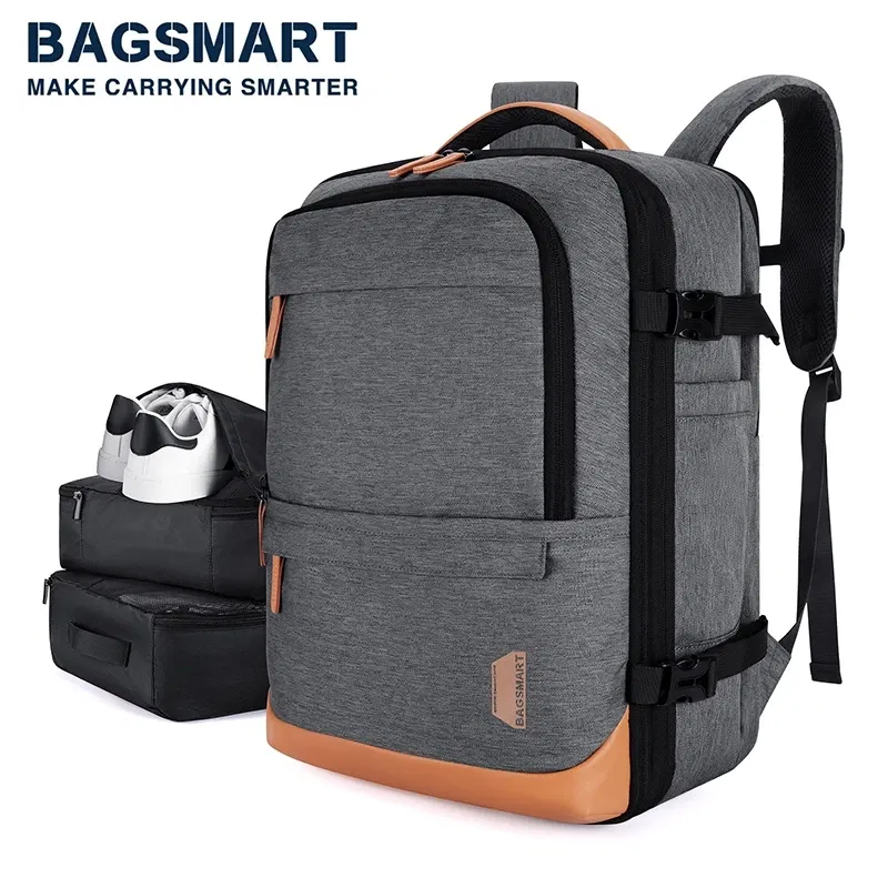 Color: Beige, Size: 12 inches, Ships From: CHINA - BAGSMART 40L Travel Backpack Expandable Laptop Bag Waterproof Multifunctional School Business Bag luggage Bags Suitcases travel
