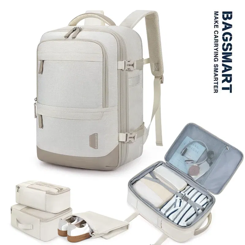 Color: Beige, Size: 12 inches, Ships From: CHINA - BAGSMART 40L Travel Backpack Expandable Laptop Bag Waterproof Multifunctional School Business Bag luggage Bags Suitcases travel