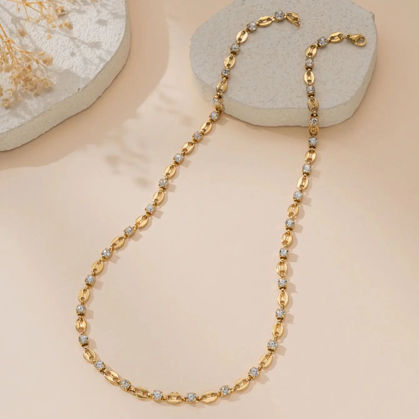 Metal Color: Light Yellow Gold Color, Length: 50cm - Unisex Stainless Steel Gold Plated Chain Necklace Trendy Middle East Arabic Jewelry Accessory for Men And Women