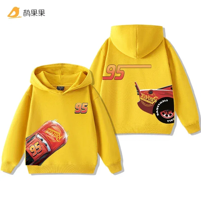 Color: Khaki, Kid Size: 2T - Cars Lightning McQueen Fun Printed Kids Boys Girls Hooded Sweatshirt Fall and Winter Casual Fashion Warm Student Hoodie