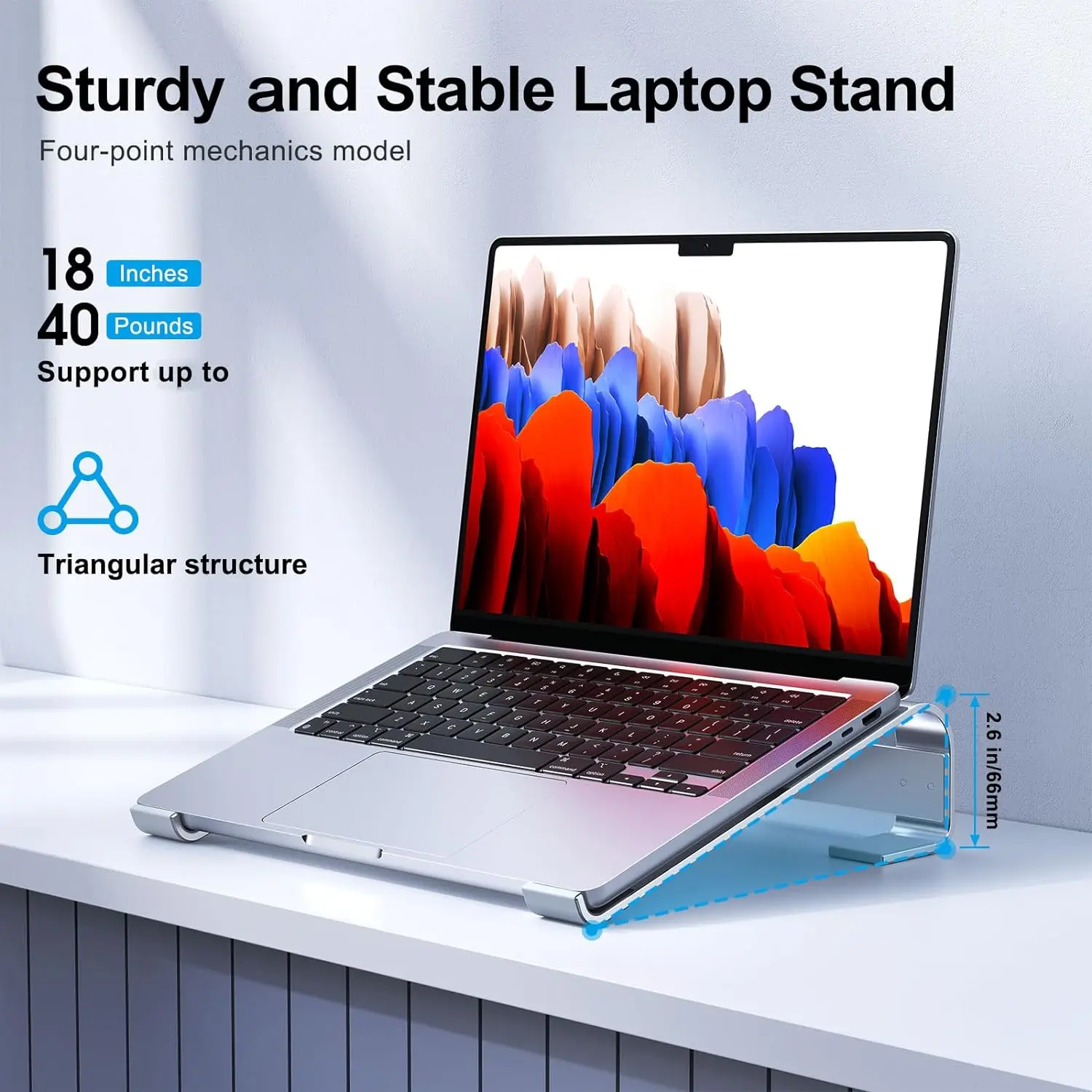 Color: Silver - Aluminum Laptop Cooling Stand Riser for Desk Macbook Pro Air Dell HP Lenovo Notebook Computer Holder Bracket Support Accessories