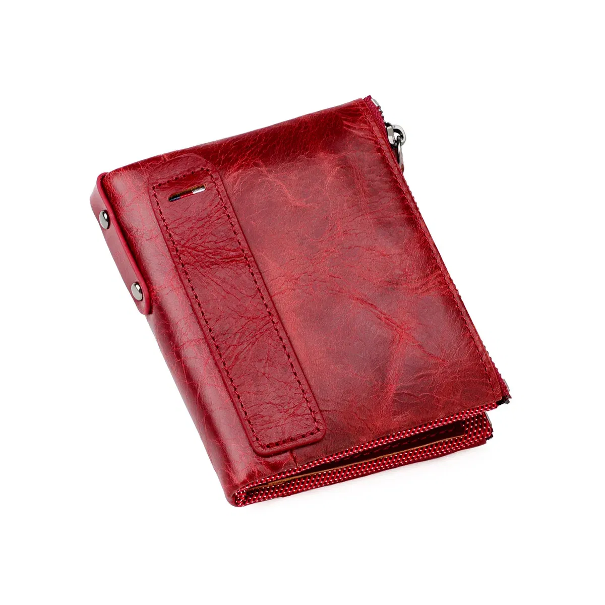 Color: Gold - Genuine Leather Short Men RFID Wallets Name Engraving Leather Card Holder Brand Men Purse Retro Coin Pocket Zipper Male Wallet