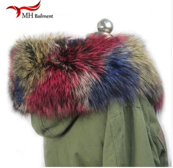 Color: green, Size: XXS - 100% Real Raccoon Fur Scarf Coat Collar Ladies Winter Luxury Authentic Raccoon Warm Neck Shawl Coat Collar Furry Shawl Women