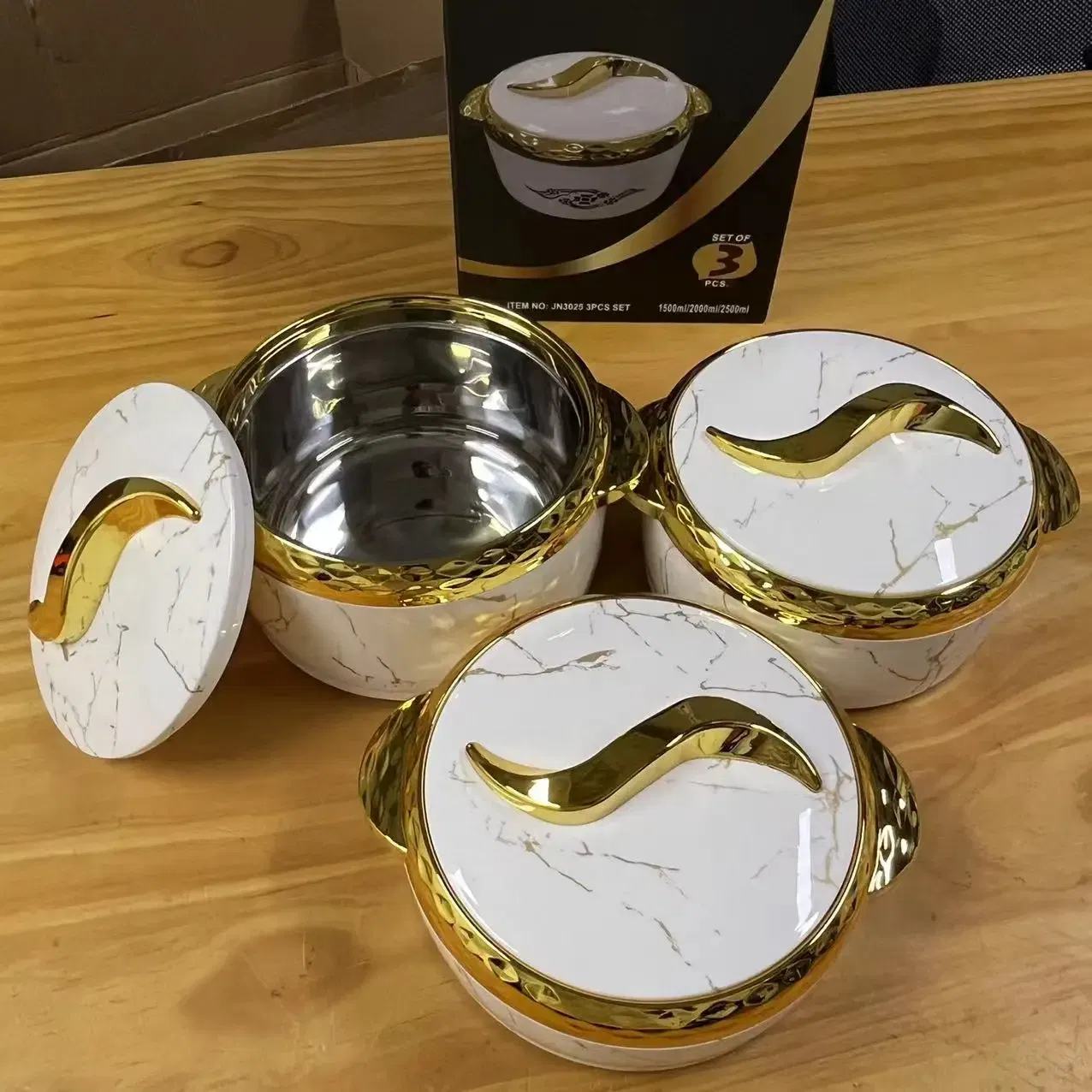 Color: Gold, Ships From: CHINA - 3Pcs/Set 1.5/2/2.5L Hot Pot Box Durable and Versatile Plastic Lunchboxes for Food Warmer Fresh Preservation Heat Ramadan Event