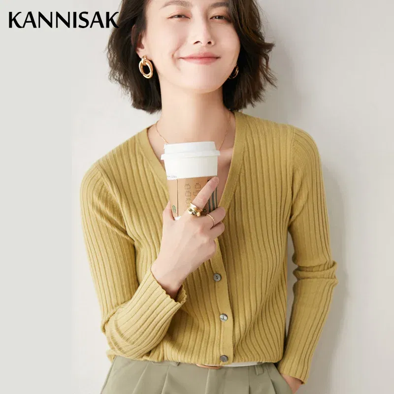 2025 Autumn Winter Womens Sweater Cardigans V-neck Single Breasted Slim Fit Stretch Knitted Tops Solid Cardigan Bottoming Shirt