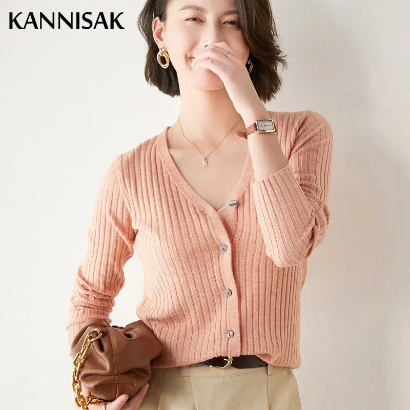 2025 Autumn Winter Womens Sweater Cardigans V-neck Single Breasted Slim Fit Stretch Knitted Tops Solid Cardigan Bottoming Shirt