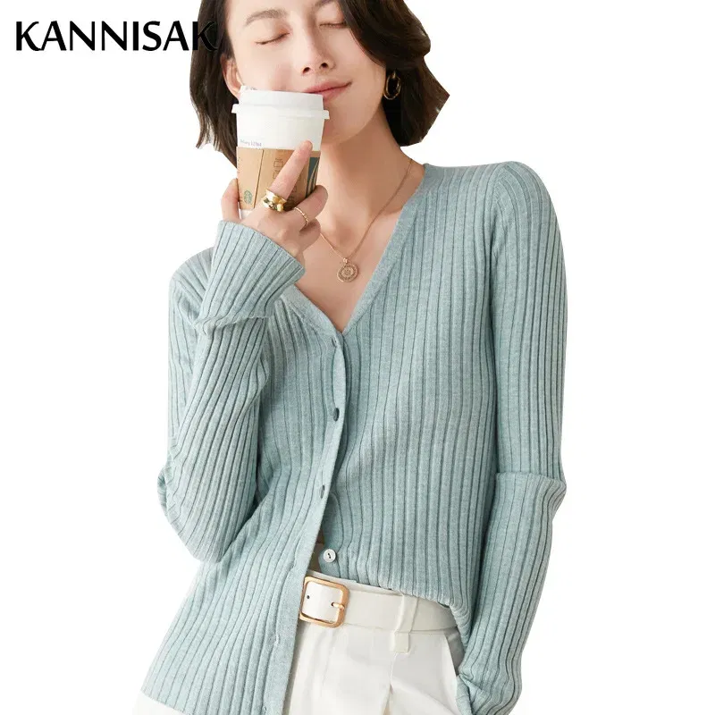 2025 Autumn Winter Womens Sweater Cardigans V-neck Single Breasted Slim Fit Stretch Knitted Tops Solid Cardigan Bottoming Shirt