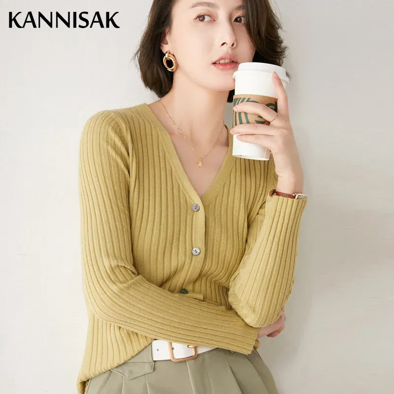 2025 Autumn Winter Womens Sweater Cardigans V-neck Single Breasted Slim Fit Stretch Knitted Tops Solid Cardigan Bottoming Shirt