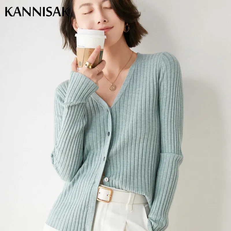 2025 Autumn Winter Womens Sweater Cardigans V-neck Single Breasted Slim Fit Stretch Knitted Tops Solid Cardigan Bottoming Shirt