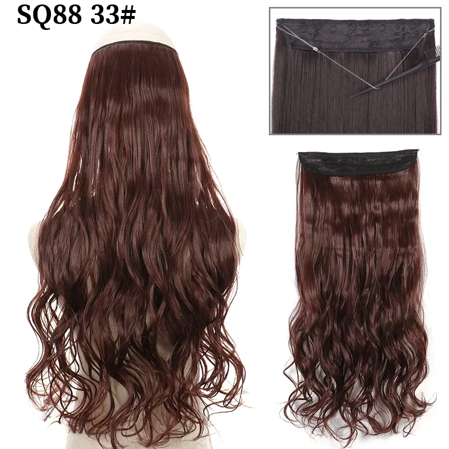 Color: P18/613, Stretched Length: 22inches, Ships From: CHINA - Synthetic Natural Wavy No Clip Fish Line Invisible Hair Extensions Mixed Color Blonde Black Artificial False Hair Piece ForWomen