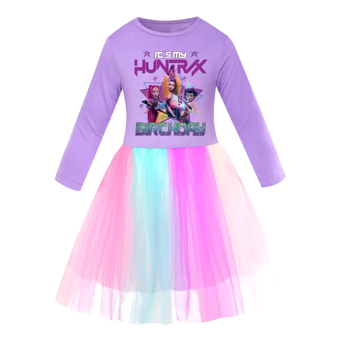 Color: Brown, Kid Size: 12 - KPop Demon Hunters Kids Clothes Long Slevess Dresses Cotton Rainbow Full Dress Teen Fashion Girl's Clothing Party Clothes 5001