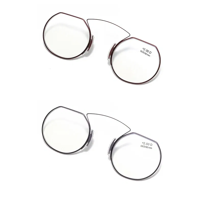 Frame Color: Gold, Eye Prescription: +350 - Women Clip Nose Reading Glasses Anti Blue Light Presbyopic Glasses Men Portable Men's Eyeglasses Anti-Lost Legless Bezel + Case