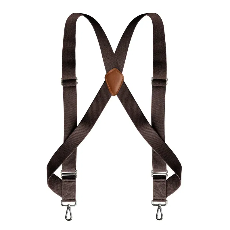 Color: Dark Brown, Ships From: CHINA - Men's Heavy Duty Trucker Suspenders 3.5cm Wide X-Back with 2 Side Clip Swivel Hooks Adjustable Elastic Big Tall Trouser Braces