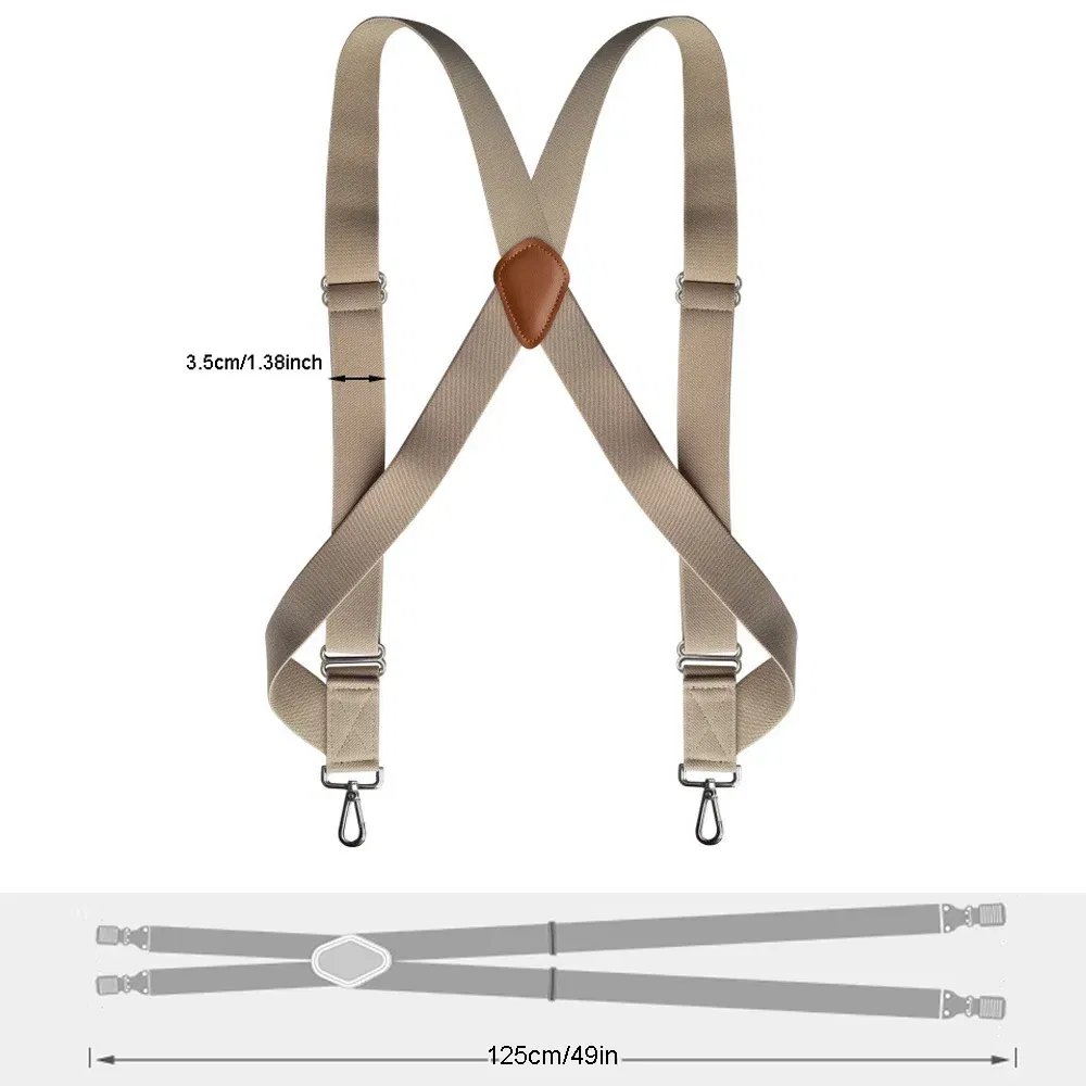 Color: Dark Brown, Ships From: CHINA - Men's Heavy Duty Trucker Suspenders 3.5cm Wide X-Back with 2 Side Clip Swivel Hooks Adjustable Elastic Big Tall Trouser Braces