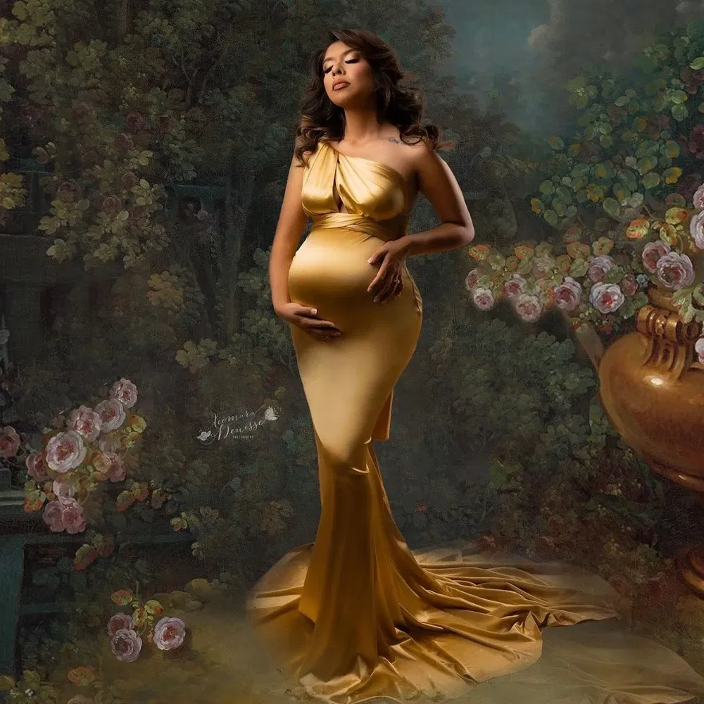 Stretch Satin Convertible Multi Way Wrap Dress Maternity Dresses For Baby Showers Evening Dress Pregnant women Photography Gown