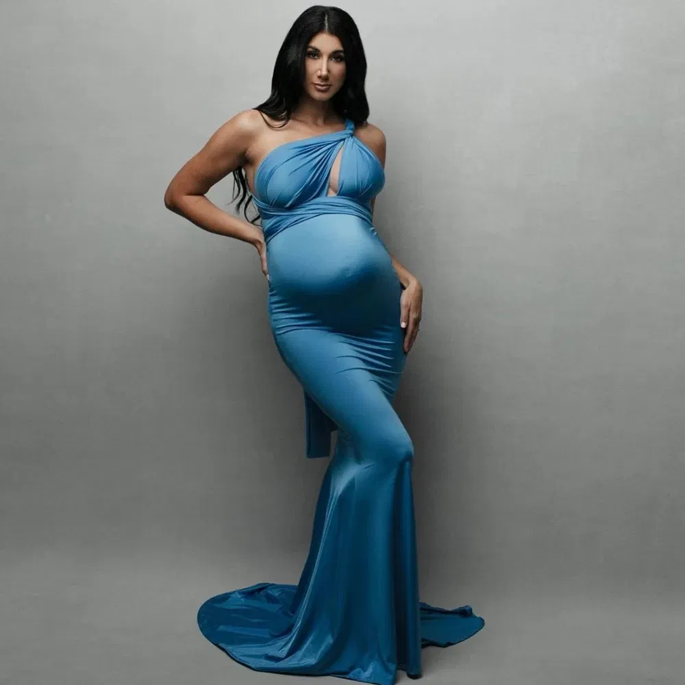 Stretch Satin Convertible Multi Way Wrap Dress Maternity Dresses For Baby Showers Evening Dress Pregnant women Photography Gown