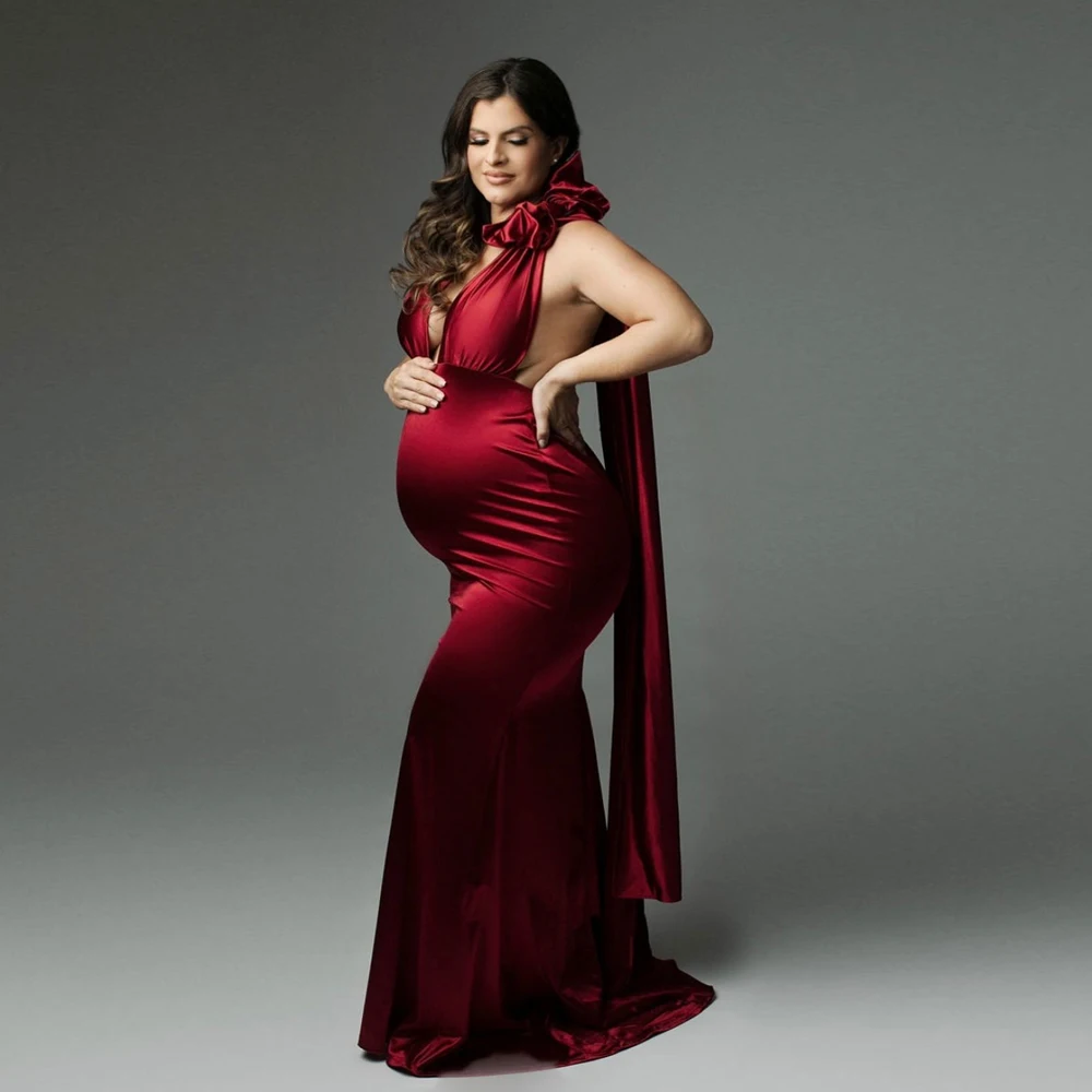 Stretch Satin Convertible Multi Way Wrap Dress Maternity Dresses For Baby Showers Evening Dress Pregnant women Photography Gown