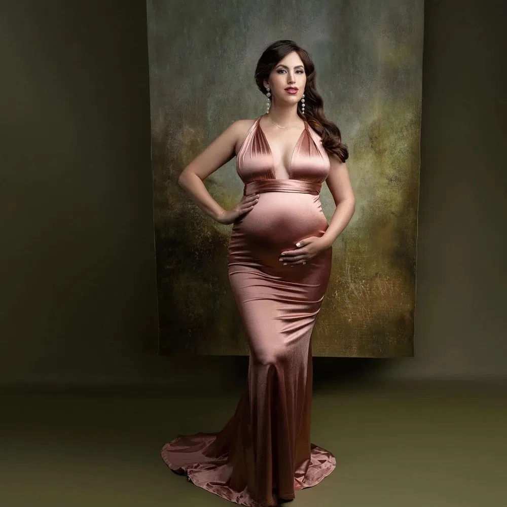 Stretch Satin Convertible Multi Way Wrap Dress Maternity Dresses For Baby Showers Evening Dress Pregnant women Photography Gown