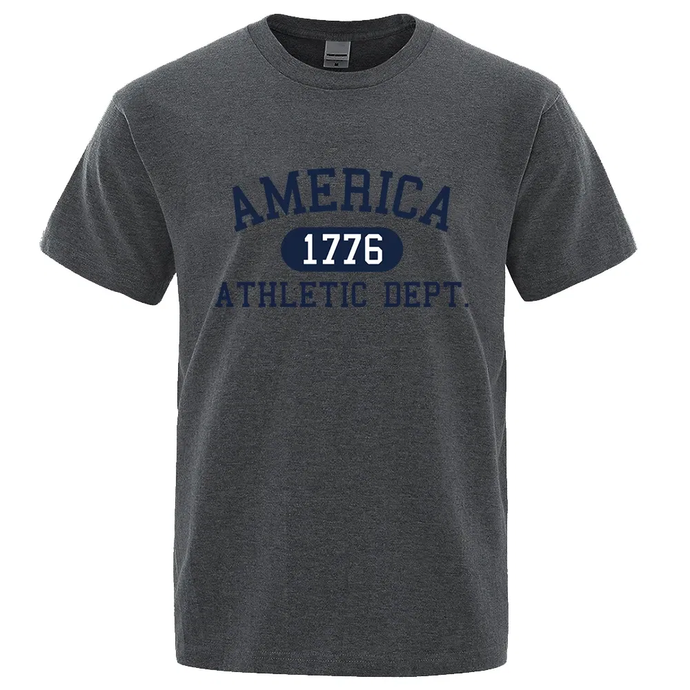 Color: Brown, Size: M - America 1776 Athletic Dept Letter Tshirt Man Fashion Tee Clothes Summer Luxury T-Shirt Hip Hop Breathable Cotton Tee Clothes