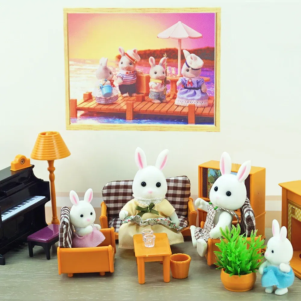 Color: WHITE - Simulation Forest Reindeer Family Doll Dollhouse Figures Furniture Set DIY Playset Play House Girls Toys Accessories Xmas Gifts