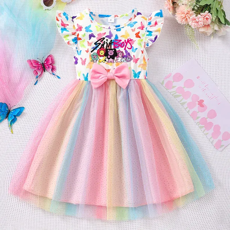 Color: ORANGE RED, Size: One Size, Ships From: CHINA, Height: 164 - KPop Demon Hunter Christmas Princess Dress Girl Fashion Casual Autumn Butterfly Dress Wedding Birthday Party Dress Gift Clothes
