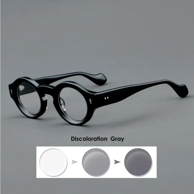 Frame Color: Silver, Eye Prescription: +375 - VCKA Round Acetate Reading Glasses Frame Retro Men Prescription Anti-blue discolor Women Custom Optics Retro Eyewear +0.50to +10