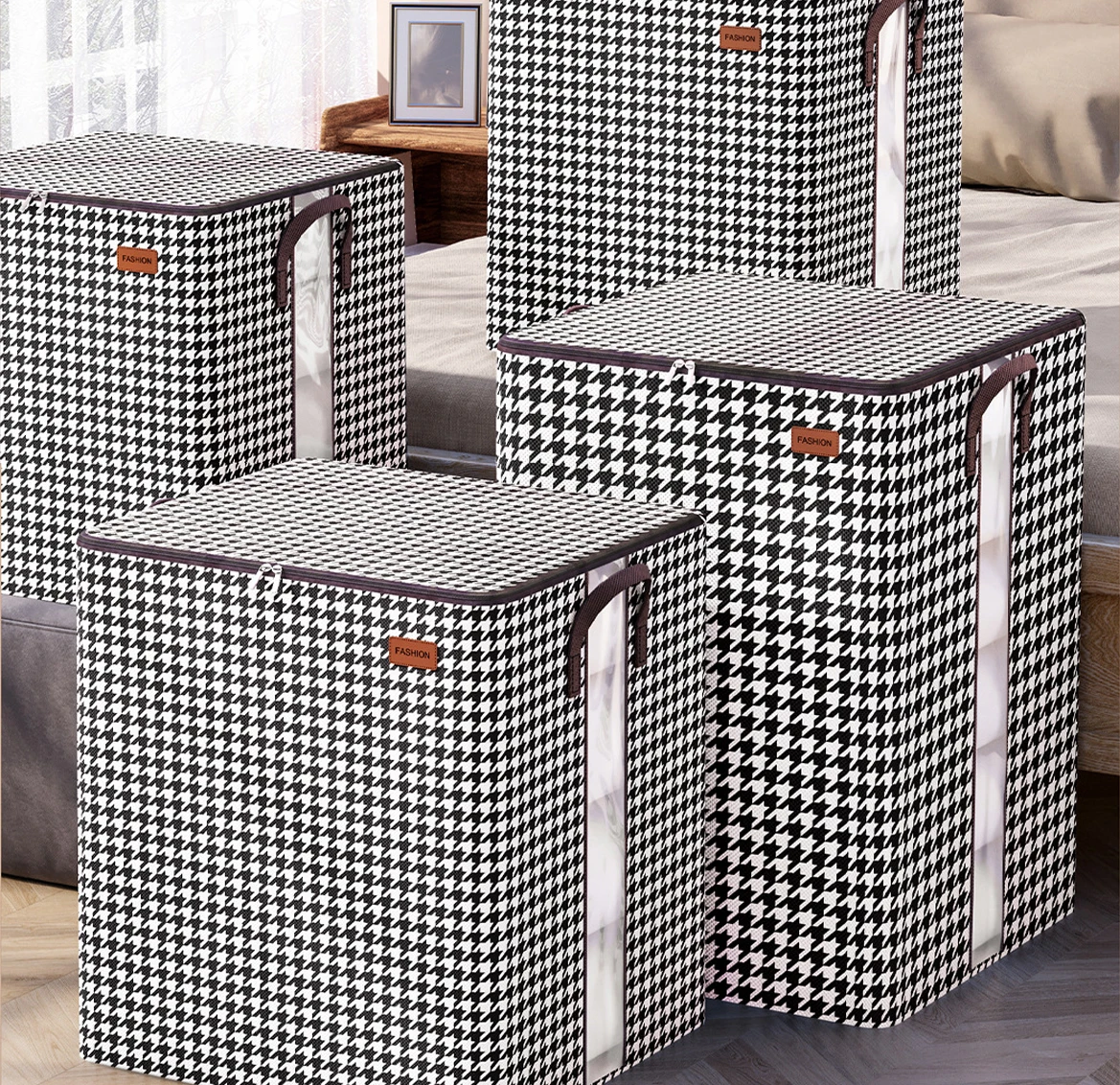 Color: Beige - 1Pcs Foldable Clothes Organizer Clothes Storage Bags Large Capacity Quilt Moving Box Tote Bag Dustproof Clothing Wardrobe Home