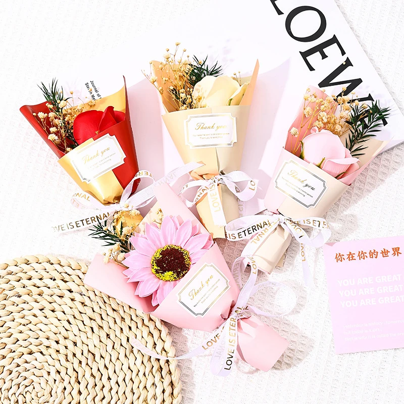 Color: Black - Flower Bouquet Rose Sunflower Simulation Flower Creative Artificial Soap Flower Party Wedding Decoration Valentine's Day Gift