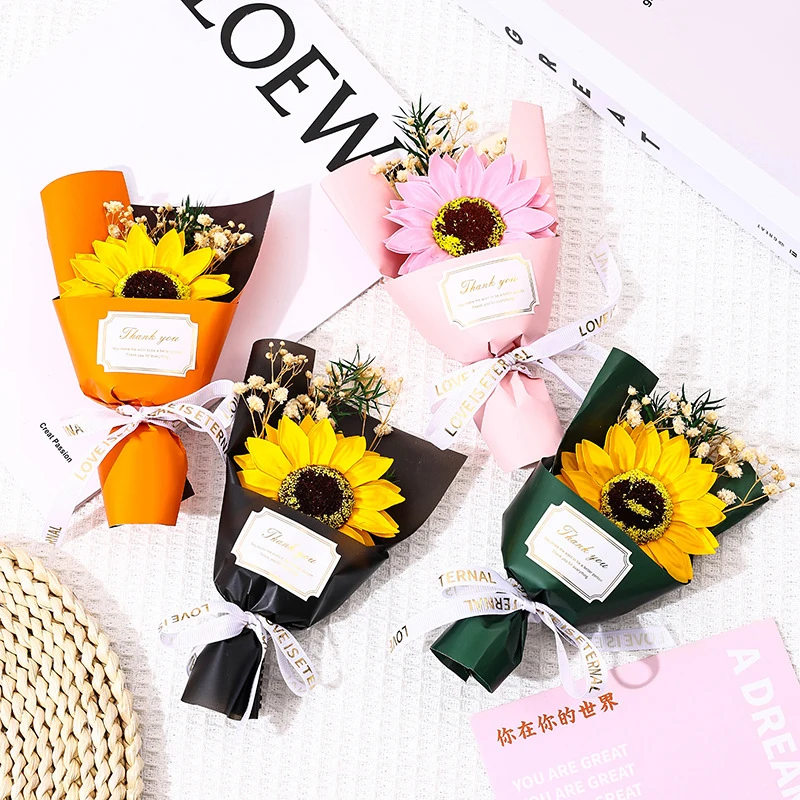 Color: Black - Flower Bouquet Rose Sunflower Simulation Flower Creative Artificial Soap Flower Party Wedding Decoration Valentine's Day Gift