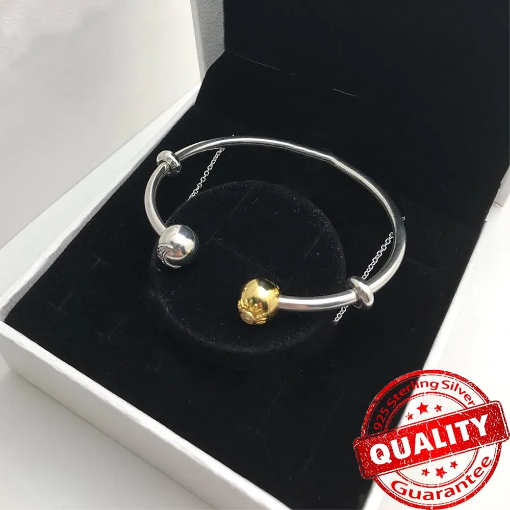 Gem Color: WHITE, Metal Color: Rhodium Plated - Luxury 925 Sterling Silver Sun & Moon Open Bangle Women Cuff Bracelet For Gold DIY Charm Jewelry Set Accessories Gift Making