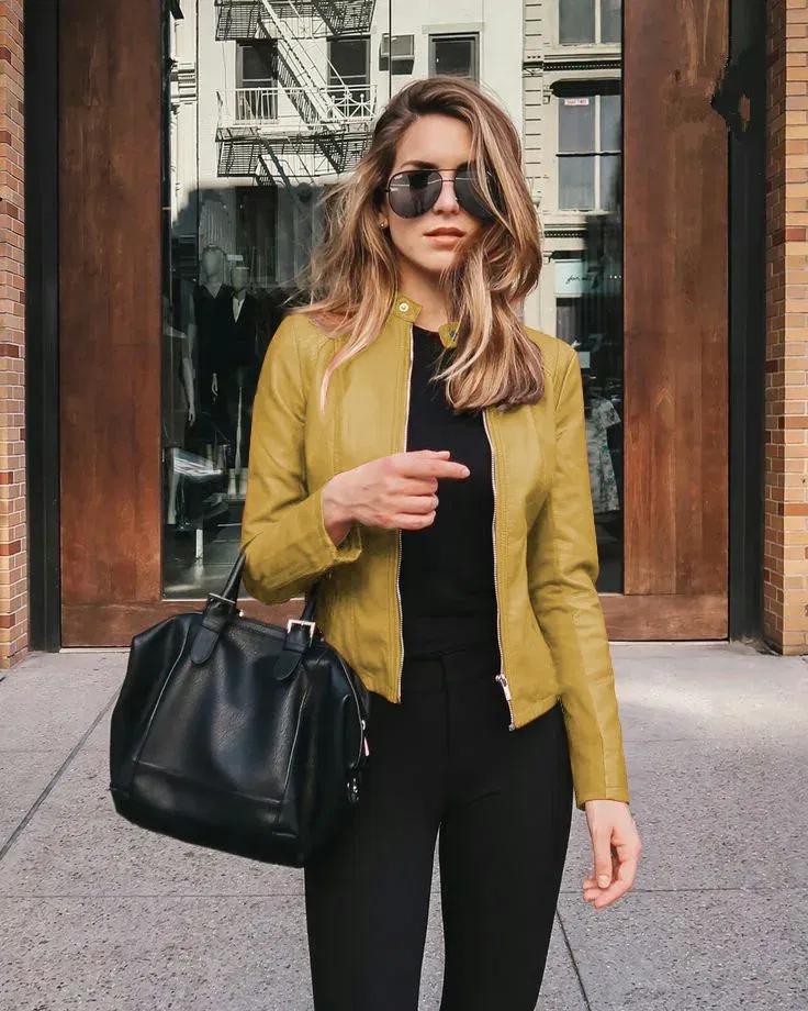 Color: Brown, Size: XXL - Womens Spring Full Long Sleeve Jacket Coat Autumn Leather Blazer Winter Zipper Outwear Suit Cardigan Female Jackets