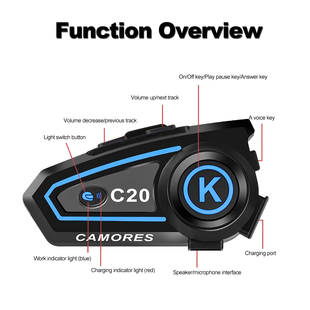 Color: Red - 2024 New Motorcycle Helmet Bluetooth Headset with Ambient Light Waterproof Music Player 1200Mah Bt5.3 Headset Hands-Free Calling
