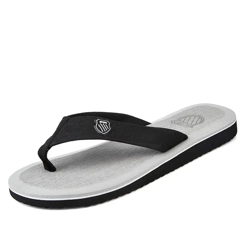 Color: GRAY, Shoe Size: 41 - 2024 New Shoes Men Summer Men Flip Flops High Quality Beach Sandals Anti-slip Zapatos Hombre Casual Shoes Man Slippers