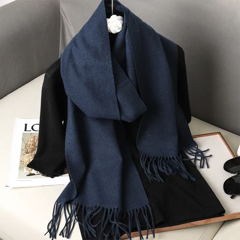 Color: Black Green - New 62 Color Winter Scarf For Women Long Warm Cashmere Scarves Hijab Solid Lady Shawl Wrap Female Pashmina Bandana Head Scarfs