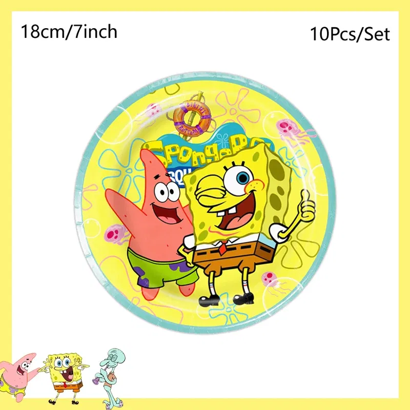 Color: light green - SpongeBob Party Decorations Disposable Tableware Cup Baby Shower Birthday Theme Plate Tablecloth Kids Birthday Party